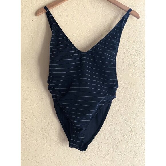 Nasty Gal Womens Black Striped Low Back V-Neck What's Line Yours Swimsuit Size S - Picture 6 of 10